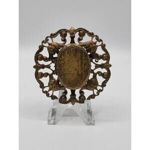 Antique Victorian Brass Ornate Locket Brooch Hinged Photo Locket